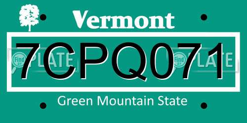 7CPQ071 Vermont License Plate