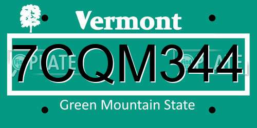 7CQM344 Vermont License Plate