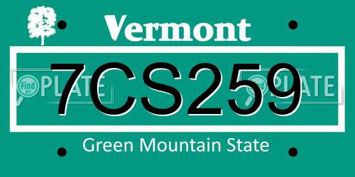 7CS259 Vermont License Plate