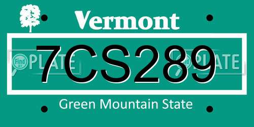 7CS289 Vermont License Plate
