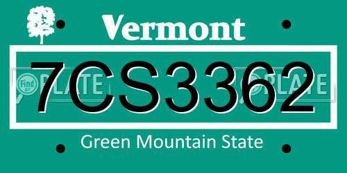 7CS3362 Vermont License Plate