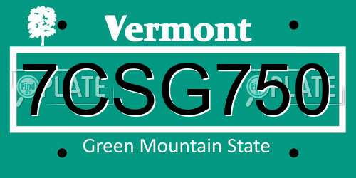 7CSG750 Vermont License Plate