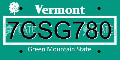 7CSG780 Vermont License Plate