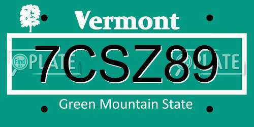 7CSZ89 Vermont License Plate