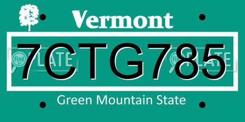7CTG785 Vermont License Plate