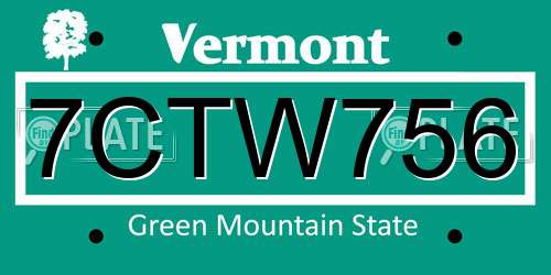 7CTW756 Vermont License Plate