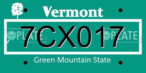 7CX017 Vermont License Plate