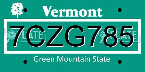 7CZG785 Vermont License Plate