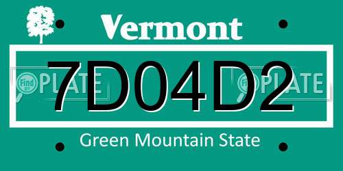 7D04D2 Vermont License Plate