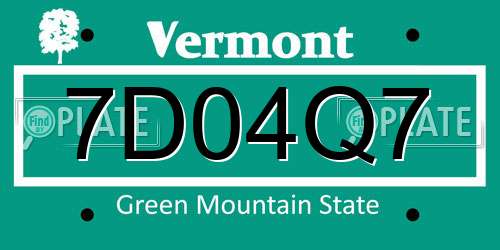 7D04Q7 Vermont License Plate