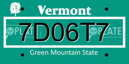 7D06T7 Vermont License Plate