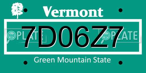 7D06Z7 Vermont License Plate