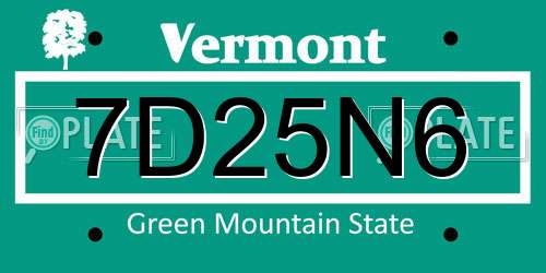 7D25N6 Vermont License Plate