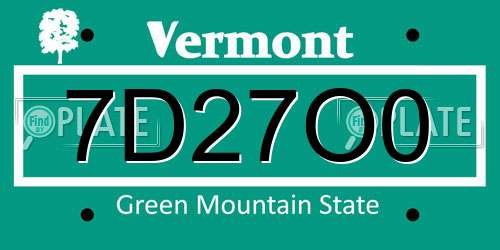 7D27O0 Vermont License Plate