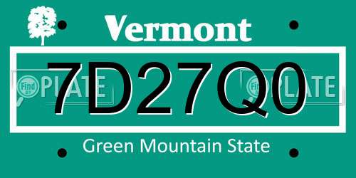 7D27Q0 Vermont License Plate
