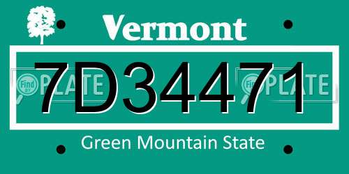 7D34471 Vermont License Plate