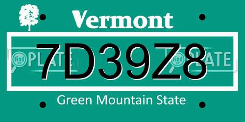7D39Z8 Vermont License Plate