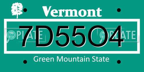 7D55O4 Vermont License Plate