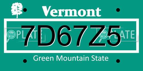 7D67Z5 Vermont License Plate