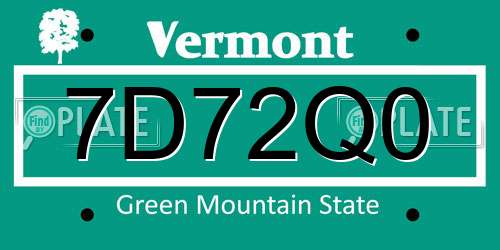 7D72Q0 Vermont License Plate