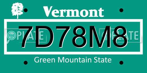 7D78M8 Vermont License Plate