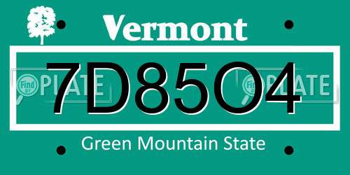 7D85O4 Vermont License Plate