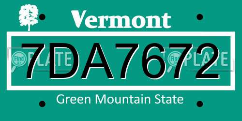 7DA7672 Vermont License Plate
