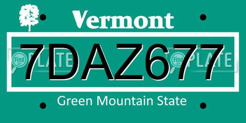 7DAZ677 Vermont License Plate