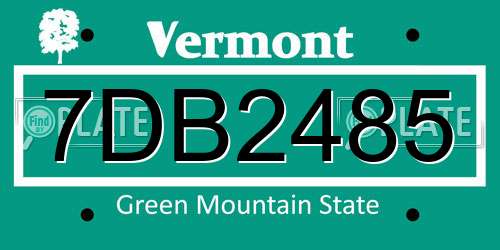 7DB2485 Vermont License Plate