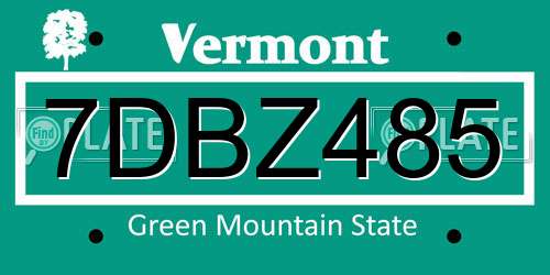 7DBZ485 Vermont License Plate