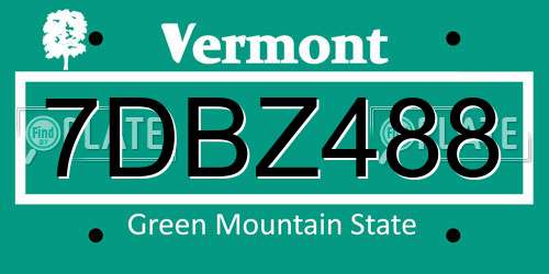 7DBZ488 Vermont License Plate