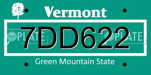 7DD622 Vermont License Plate