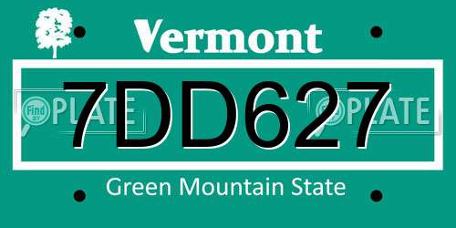 7DD627 Vermont License Plate