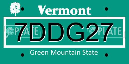 7DDG27 Vermont License Plate