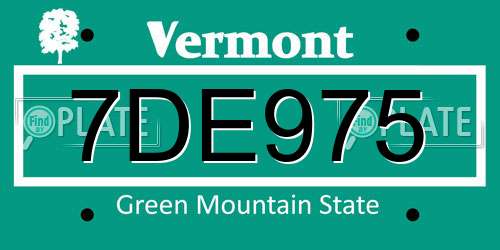 7DE975 Vermont License Plate