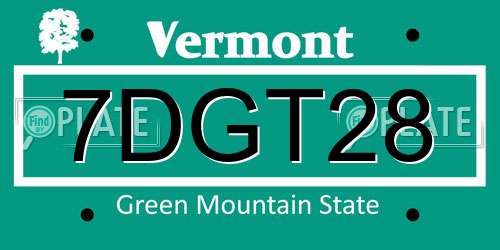 7DGT28 Vermont License Plate