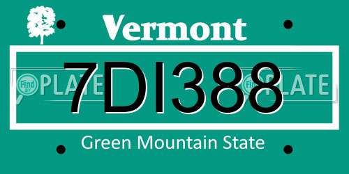7DI388 Vermont License Plate