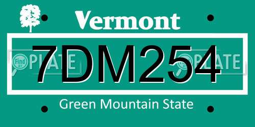 7DM254 Vermont License Plate