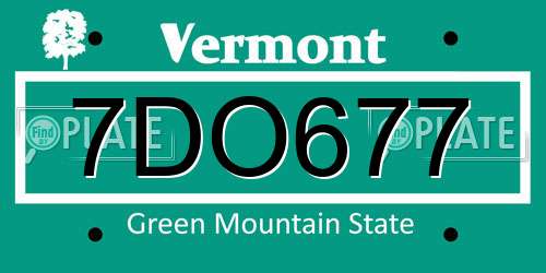 7DO677 Vermont License Plate