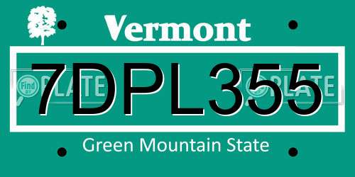 7DPL355 Vermont License Plate
