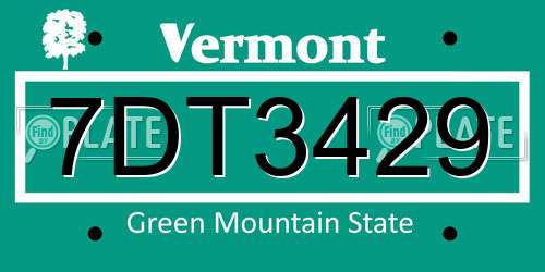 7DT3429 Vermont License Plate