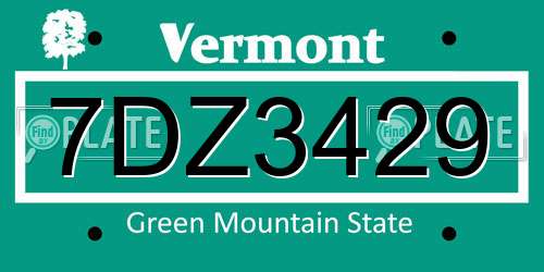 7DZ3429 Vermont License Plate