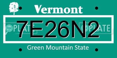 7E26N2 Vermont License Plate
