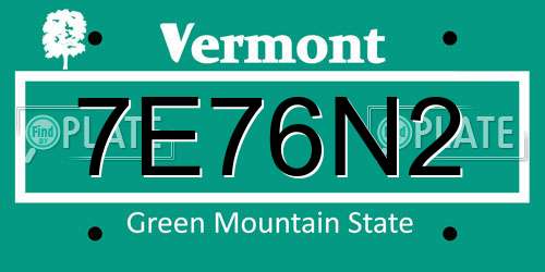 7E76N2 Vermont License Plate