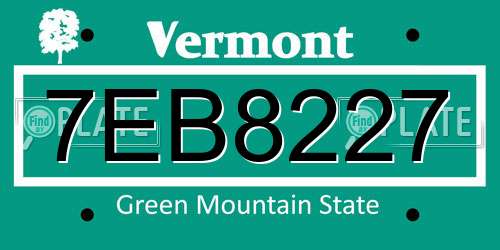 7EB8227 Vermont License Plate