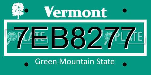7EB8277 Vermont License Plate
