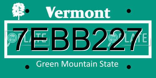 7EBB227 Vermont License Plate
