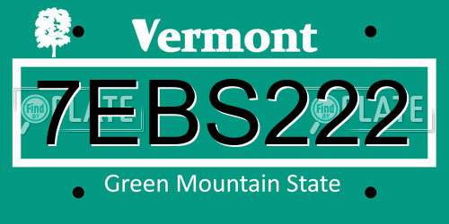 7EBS222 Vermont License Plate