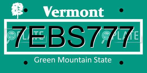 7EBS777 Vermont License Plate