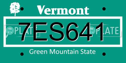 7ES641 Vermont License Plate